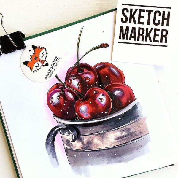 Вишня скетч маркерами