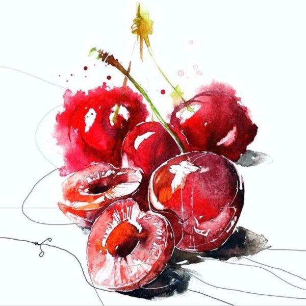 Скетчинг вишня акварель