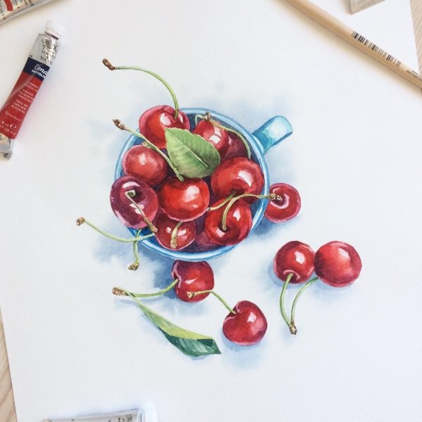 Рисунки скетч маркерами вишня