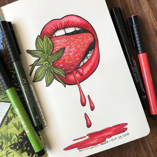 Губы акварельными карандашами