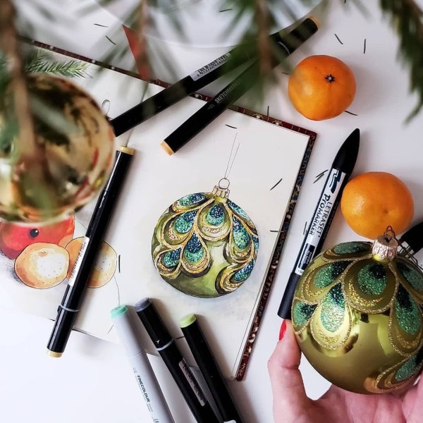 Скетчинг елочные игрушки