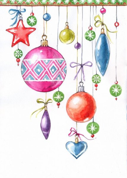 Новый год акварель