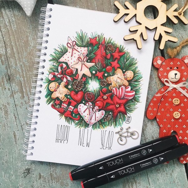 Новогодние открытки маркерами