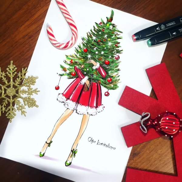 Новогодние скетчи маркерами