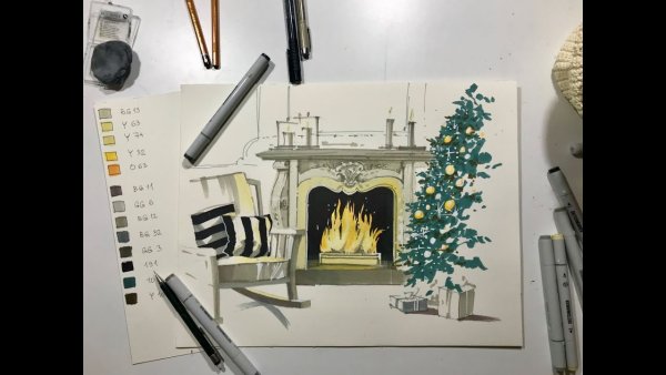 Рождественские скетчи маркерами