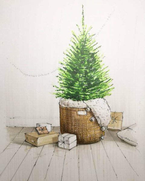 Новогодние открытки маркерами для скетча