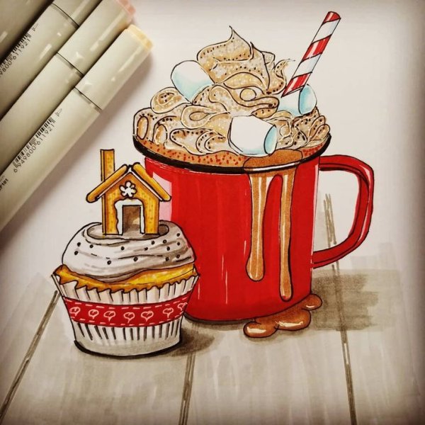 Скетчи маркерами Десерты