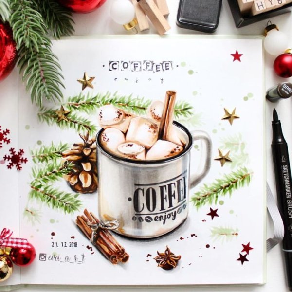 Скетч новогодний кофе