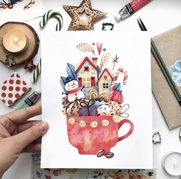 Новогодние открытки скетчинг