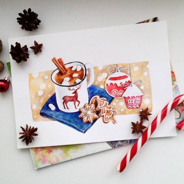 Рождественская акварель какао