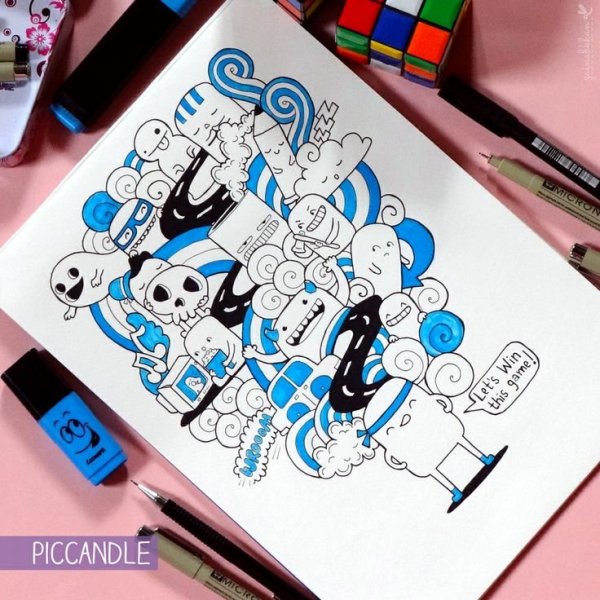 Рисунки в скетчбук в стиле дудлинг