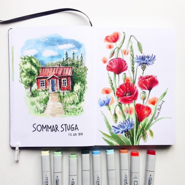 Рисунки пастельными фломастерами