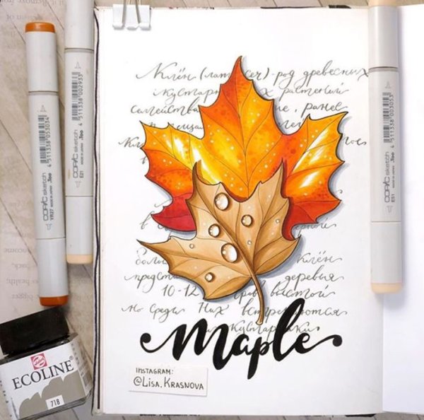 Осенний скетч маркерами
