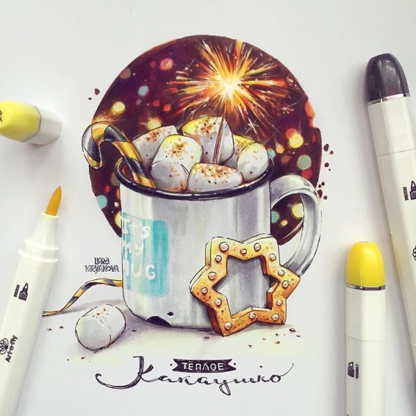 Новогодние рисунки фломастерами