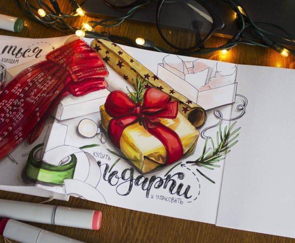 Новогодние скетчи маркерами