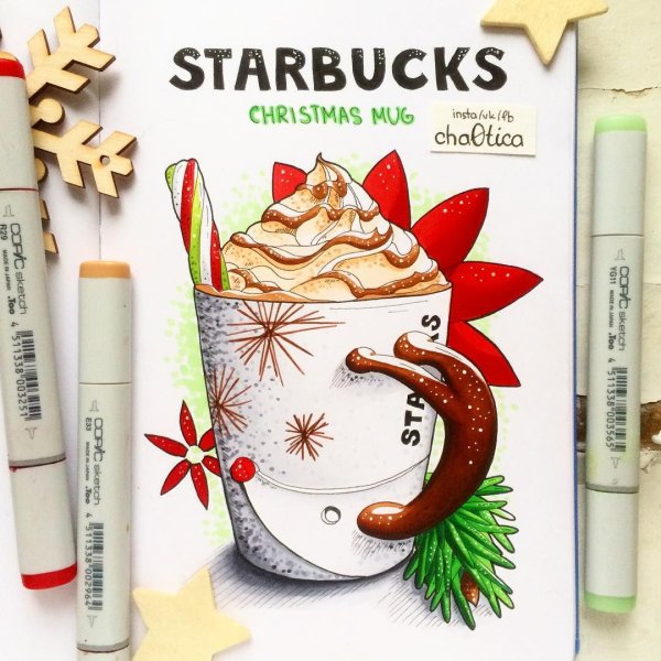 Новогодние скетчи маркерами