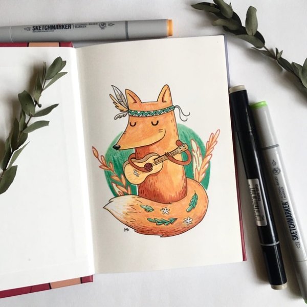 Скетчинг маркерами лиса