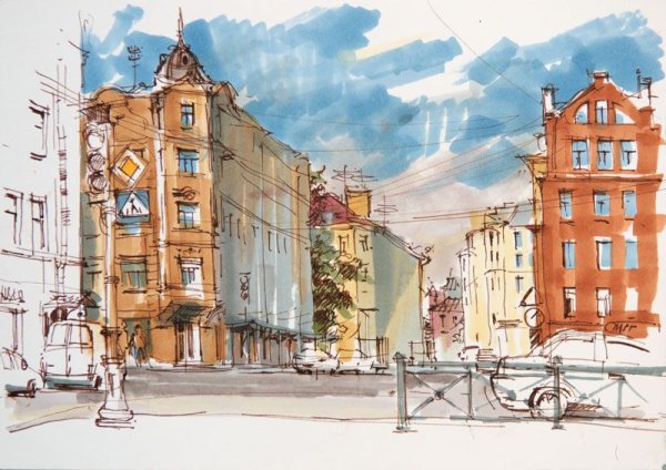 Архитектура скетчинг маркерами Питер