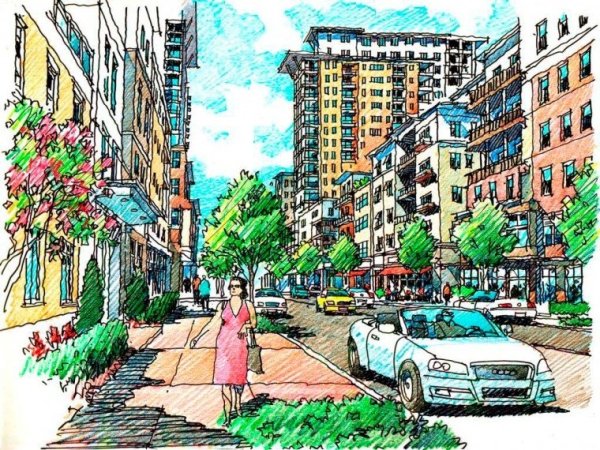 Скетч города маркерами