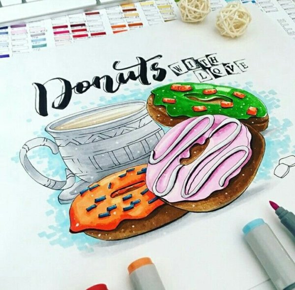 Пончик скетч маркерами