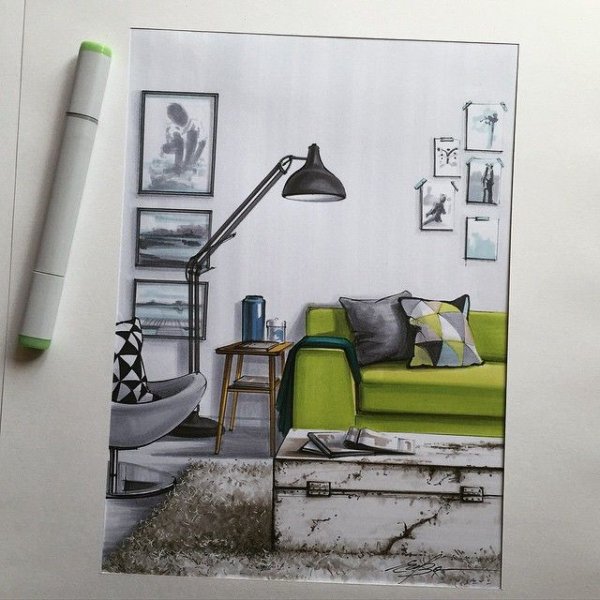 Интерьерные скетчи маркерами