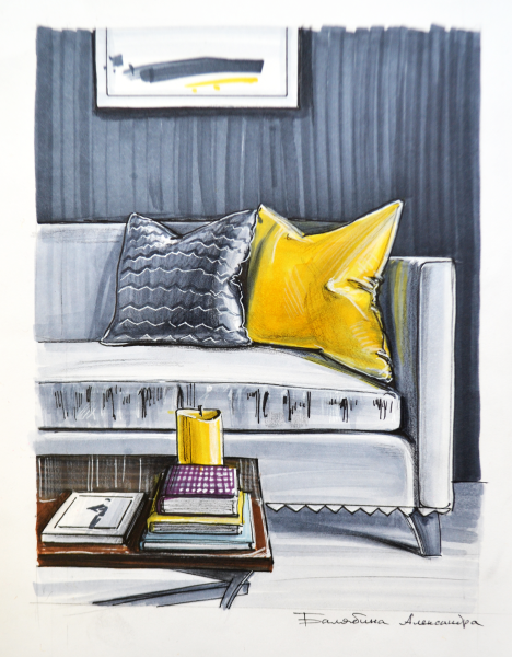 Интерьерный скетчинг маркерами