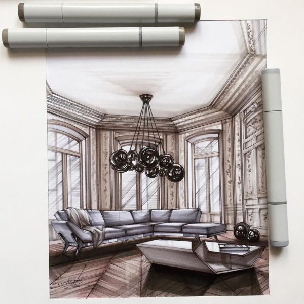 Архитектурный скетч интерьер