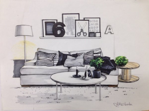 Интерьер в скандинавском стиле скетч