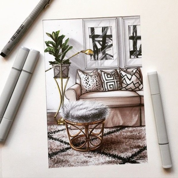 Скетчинг маркерами интерьер