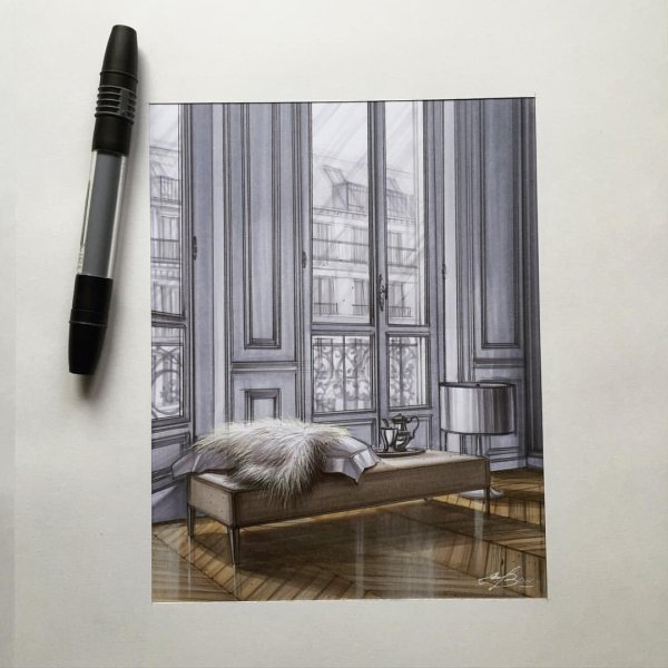 Интерьерный скетчинг маркерами