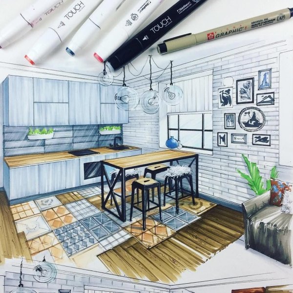 Скетч интерьера для начинающих