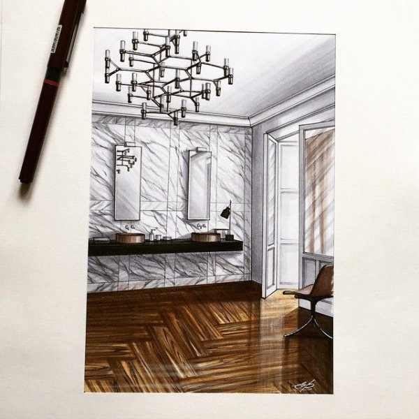 Контемпорари интерьер скетч