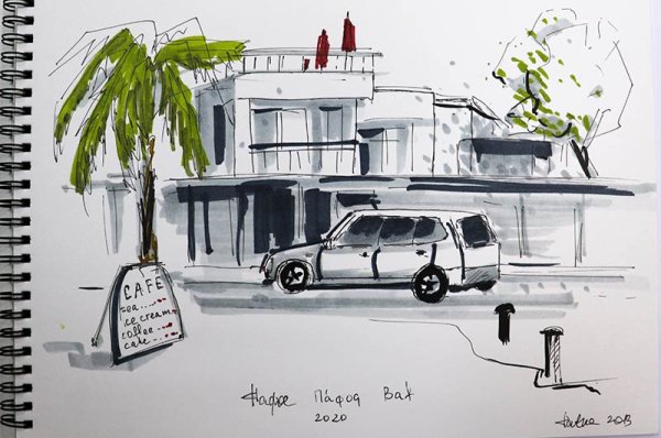 Скетч города маркерами