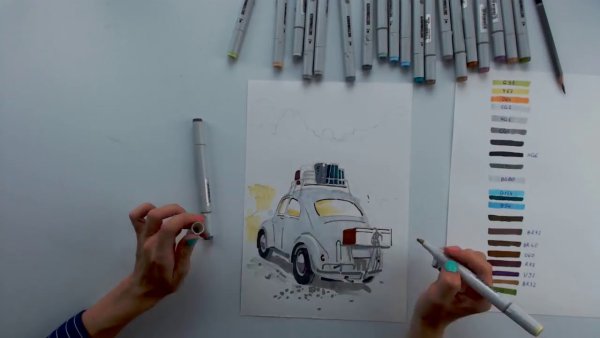 Рисование маркерами для скетчинге авто