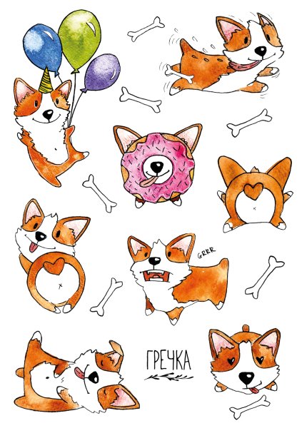 Скетчинг маркерами корги