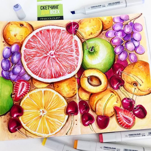 Скетчи фруктов маркерами