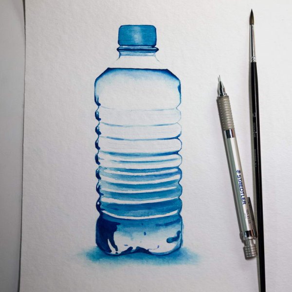 Бутылка с водой акварелью