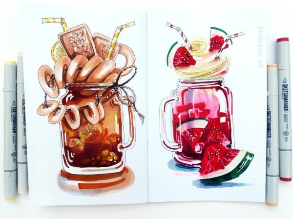 Скетчи маркерами вино