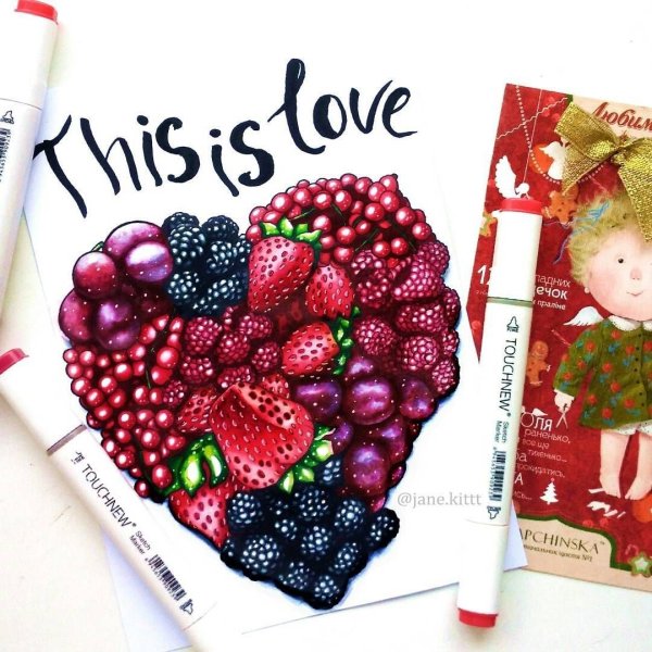 Малина нарисованная акварелью