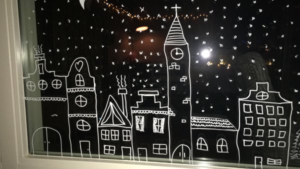 Новогодние окна маркером