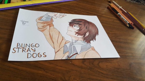 Рисунки Дазая Осаму маркерами