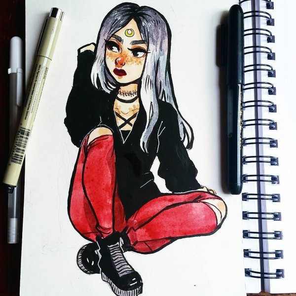 Персонажи в скетчбуке маркерами