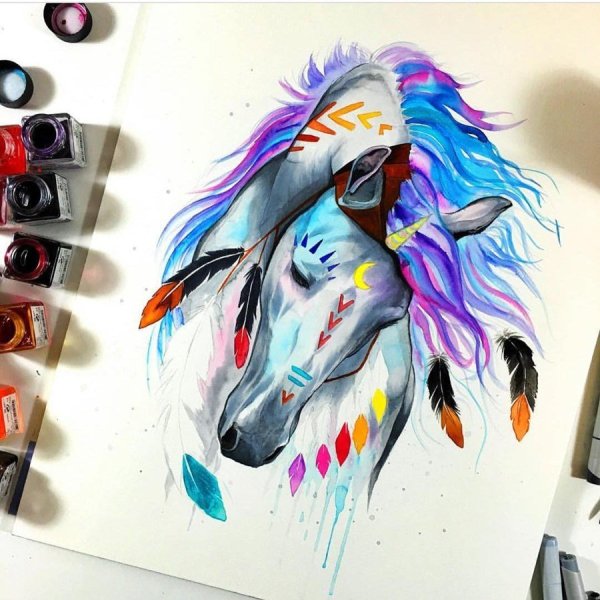 Рисунки лошадей фломастерами