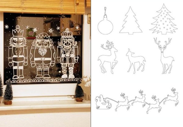 Новогодние рисунки на окнах маркером