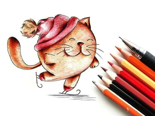 Кот маркерами для скетчинга