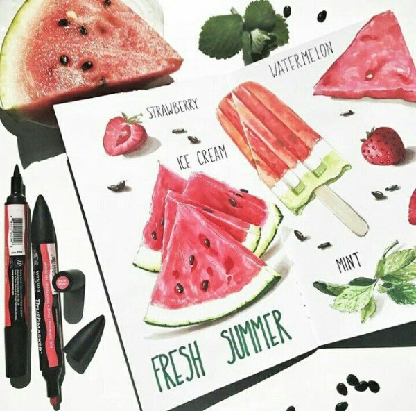 Скетчинг маркерами Арбуз