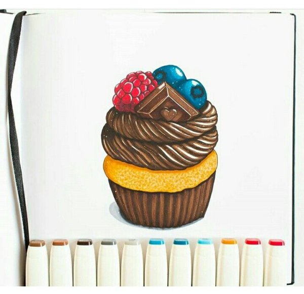 Капкейк скетчинг маркерами