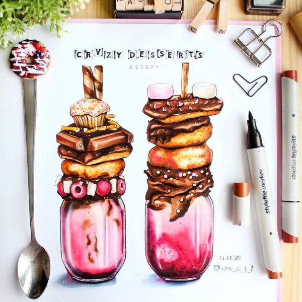 Нарисовать сладости маркерами