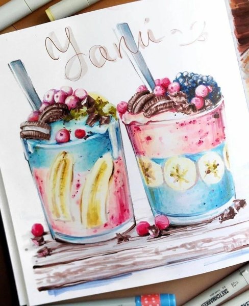 Рисунки десертов маркерами