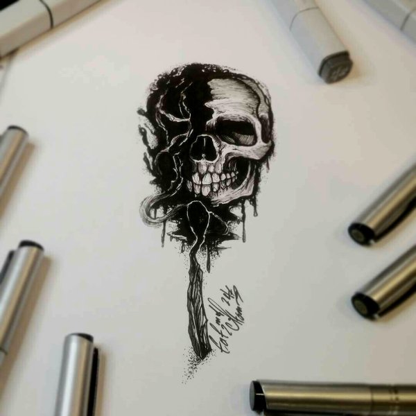 Рисунки фломастерами череп